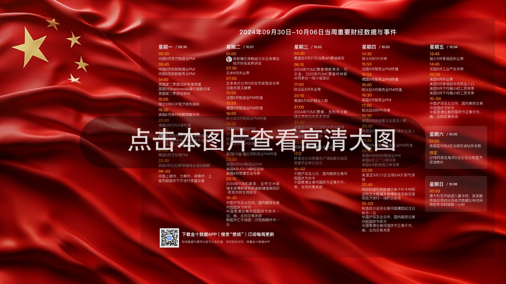 2024年09月30日-2024年10月06日财经数据与事件精美周历壁纸
